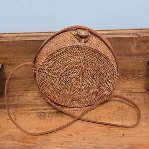 Straw Studios Hand Woven Crossbody Round Purse